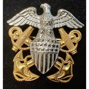 Vintage WWII US Navy Officer's Garrison Cap Insignia Pin Sterling Silver 10K G.F
